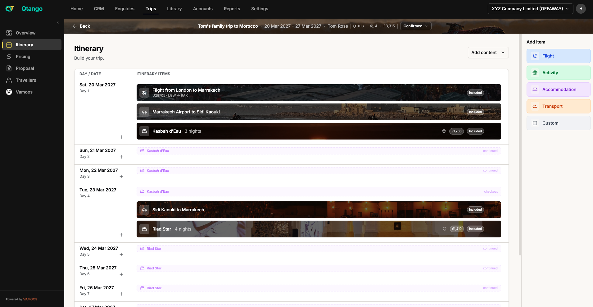 Qtango itinerary builder ready for a product demo video